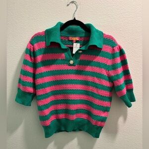 NWT | THML Collared + Striped Sweater Top, Size S, green + pink stripes